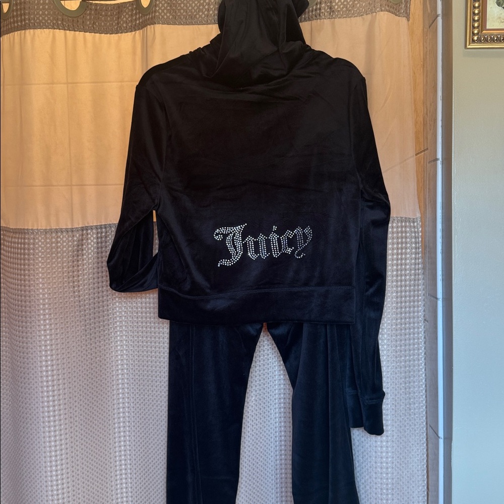Juicy Couture Black Velour 2 Piece Tracksuit in Liquorice Size XL